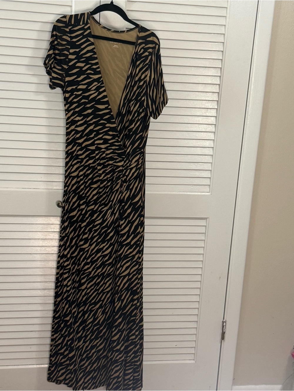 Soft Surroundings Black and Tan Abstract Wrap Maxi Dress